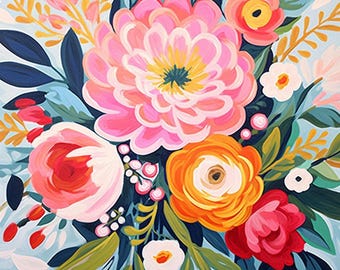 Floral Paint by Numbers Kit: DIY Acrylic Painting for Adults