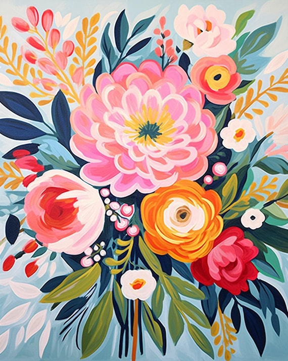 Floral Paint by Numbers Kit: DIY Acrylic Painting for Adults