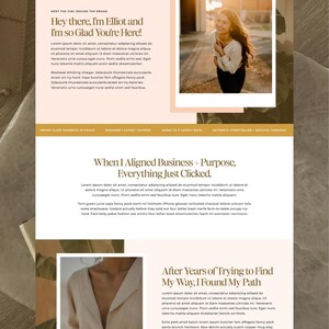 May include: A website design in neutral tones, with text and images. The top section displays the name "Elliot Lane" and navigation links. The content includes headings and paragraphs, with a photo of a smiling woman.
