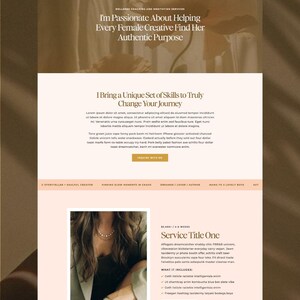 May include: A website design in neutral tones. The header displays "Elliot Lane" and navigation links. The main content includes text about wellness coaching and a service title. The design is clean and contemporary.
