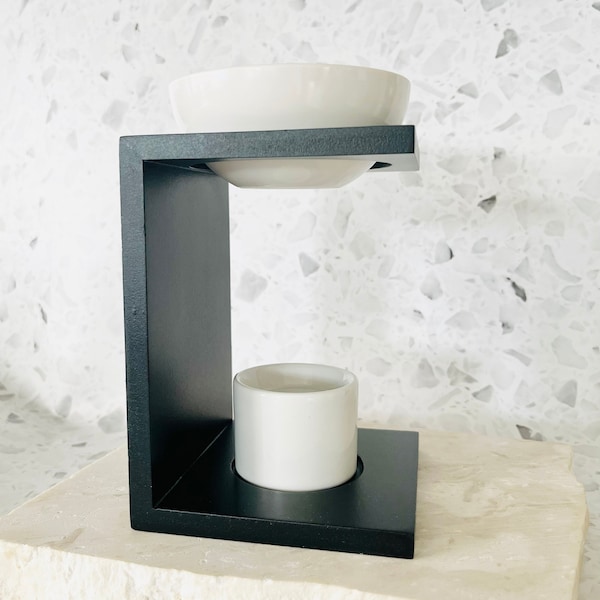 Black & White Wooden Oil Burner | Wax Melt Burner | Home Decor