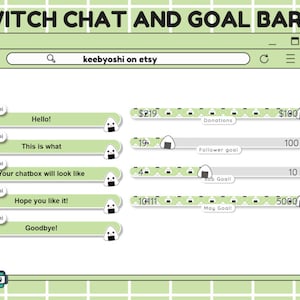 Animated Twitch Goals & Chat widgets - Onigiri - Green and White - Followers/Bits/Subscribers/Donations
