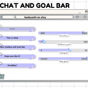 Animated Twitch Goals & Chat widgets - Moon - Purple and white - Followers/Bits/Subscribers/Donations