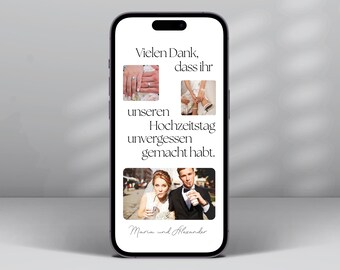 Dankeskarte Hochzeit digital, mit Fotos, personalisierte Danksagung, mit Smartphone versenden