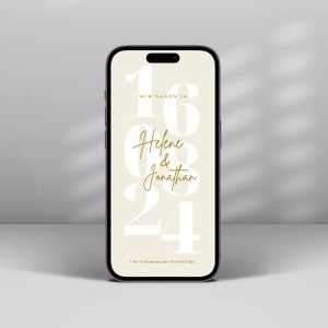 Save the Date Einladung digital, ideal als Ankündigung zur Hochzeit, personalisiert und per Smartphone versenden