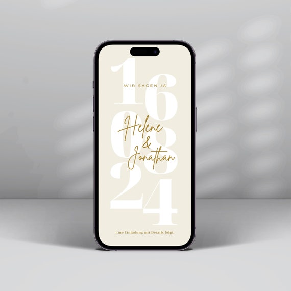Save the Date Einladung digital, ideal als Ankündigung zur Hochzeit, personalisiert und per Smartphone versenden