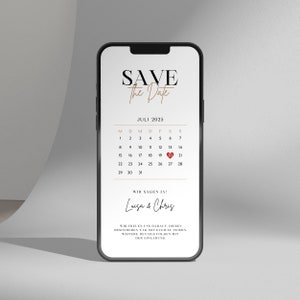 Save the Date Einladung digital, ideal als Ankündigung zur Hochzeit, personalisiert und per Smartphone versenden