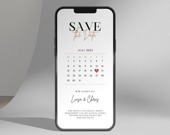 Save the Date Einladung digital, ideal als Ankündigung zur Hochzeit, personalisiert und per Smartphone versenden