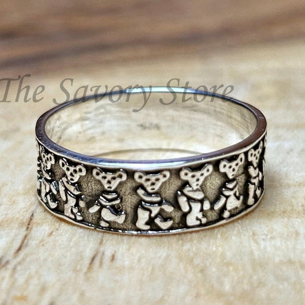 Teddy Bear Ring, 925 Sterling Silver Bear Harry Styles Ring, Dancing Bear Ring, Oxidised Ring, Grateful Dead Ring, Ring Bearer Jewelry Gift