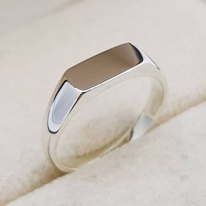 Men's Signet Ring, Rectangular Bar Signet Ring, Solid 925 Sterling Silver Ring, Handmade, Bohemian Ring, Wedding, Anniversary Gift For Him