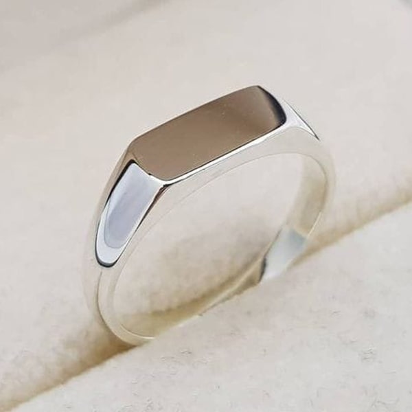Men's Signet Ring, Rectangular Bar Signet Ring, Solid 925 Sterling Silver Ring, Handmade, Bohemian Ring, Wedding, Anniversary Gift For Him