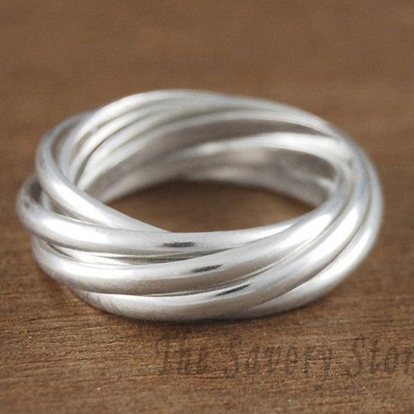 Multi-Band-Rollring, ineinander verschlungener Ring, 925 Sterlingsilberring, Verbundring, Ehering, verbunden, Dreieinigkeitsring, Geschenk für sie