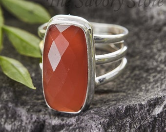 Carnelian Ring, Faceted Gemstone Ring, 925 Sterling Silver Ring, Handmade Jewelry, Orange Gemstone Ring, Wedding Ring, Bohemian Gift for Her