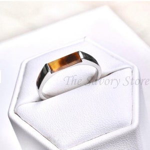 Tiger's Eye Ring, Rectangle Bar Gemstone Ring, Handmade 925 Sterling Silver Ring, Minimalist Ring, Wedding Ring, Anniversary Gift Her/Him