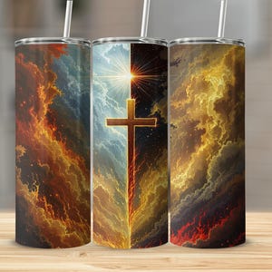 Christian Tumbler, Religious Gift, Faith Based Tumbler, Cross and Clouds Tumbler, Religious Tumbler, Spiritual Gift, Divine Tumbler