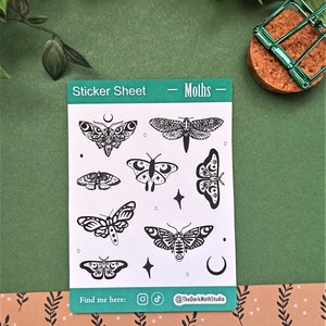 Moths Bullet Journal Sticker Sheets / Moth Bujo Stickers, Scrapbooking, Planner Stickers / Moth Lover Planner supplies / Matte Stickers