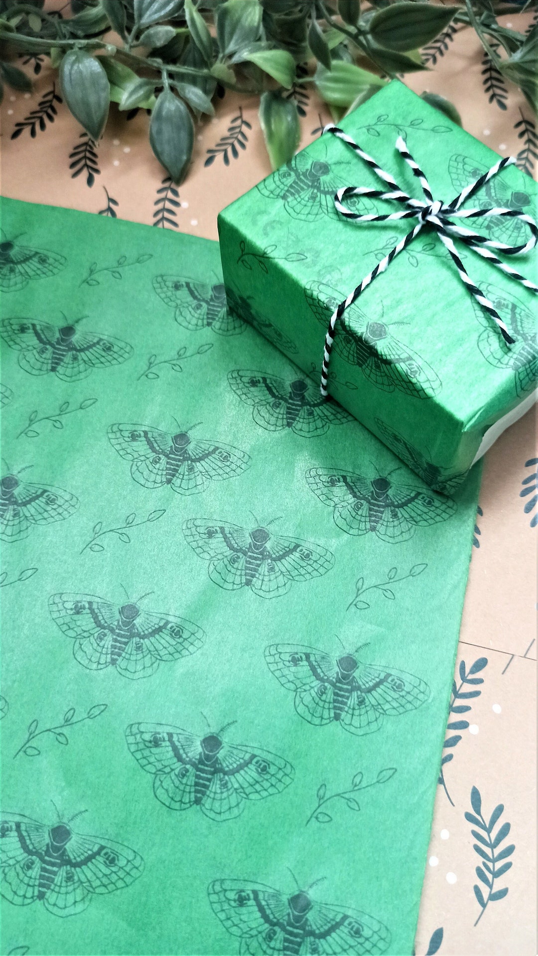 Green Tissue Wrapping Paper / Gift Tissue Paper / Leaf Moth Etsy