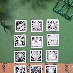 Dierenriemstickerpakket / Waterdichte matte stickers / Zwart-witte sterrenbeeldstickers x12 stuks