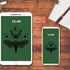 Celestial Moth Wallpaper: Gothic Floral Illustration (Digital Download)