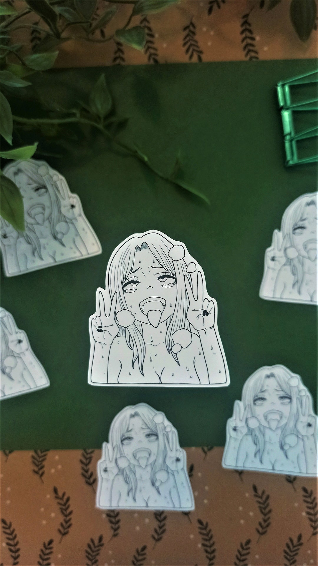 Anime Ahegao Girl Piece Sign Waterproof Sticker / Ahegao Matte Sticker ...