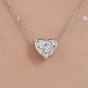 Bezel Set Heart Moissanite Necklace 1.50 Ct Heart Cut Moissanite Necklace Solitaire Moissanite Women Necklace White Gold Diamond Necklace