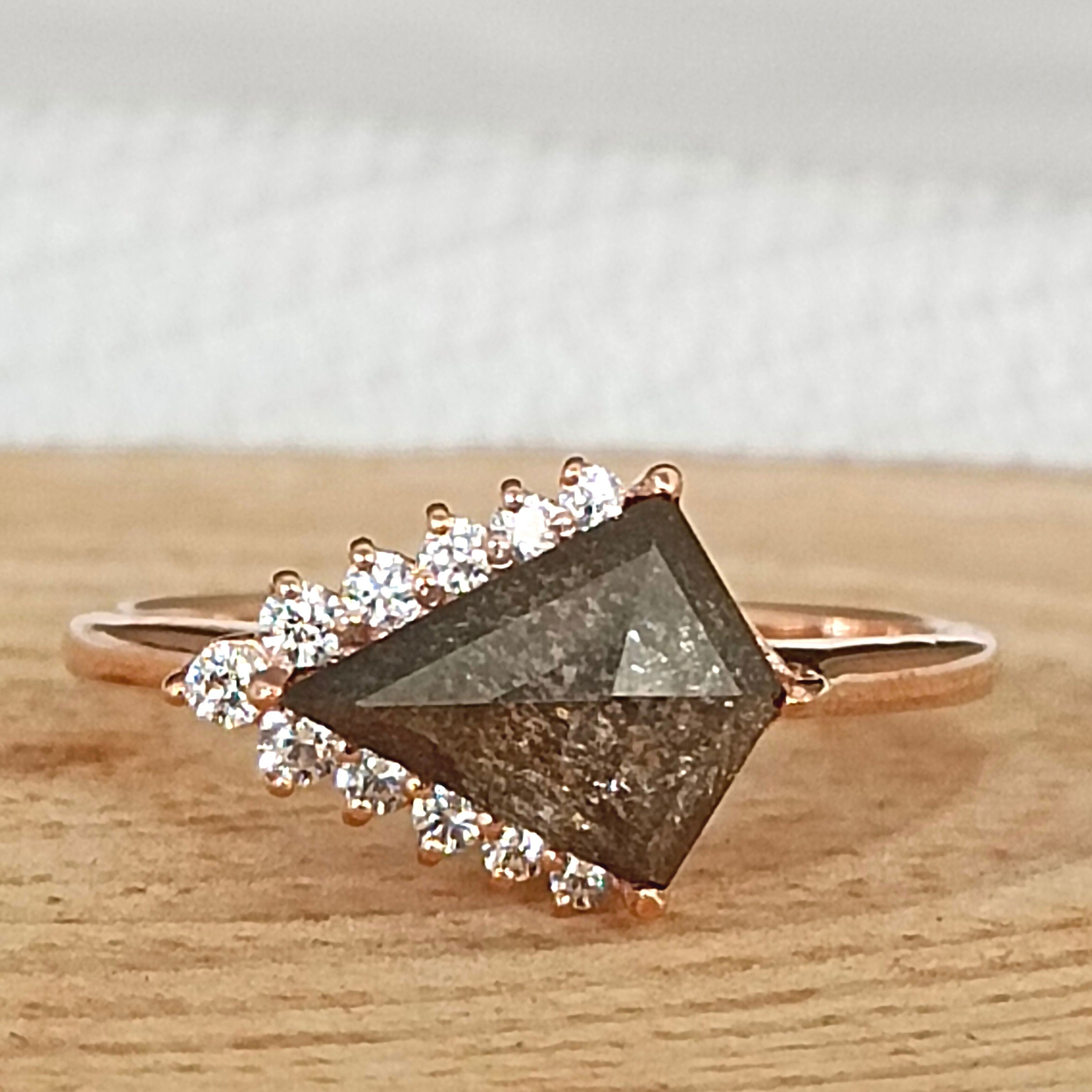 Salt and Pepper Diamond Ring | Kite Cut Ring | Unique Style Art Deco Ring |Engagement Ring | Handmade Ring |Wedding Ring |Statement Ringthumbnail