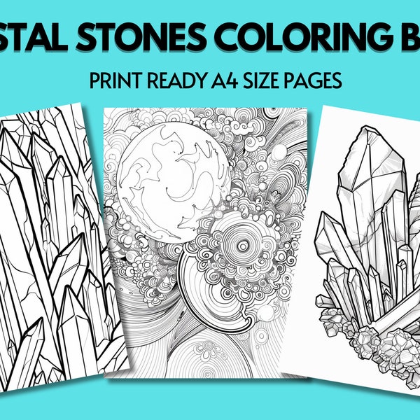 25 Healing Crystal Stones Coloring Book  - Crystal Coloring Pages for Adults - Crystal Geometric Artwork Coloring Page Activity