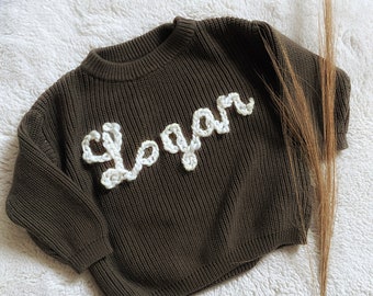 Hand-embroidered sweater with name