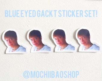 Een set van 4 Gackt blue eyes meme Visual Kei, V-kei, J-rockband glanzende stickers!