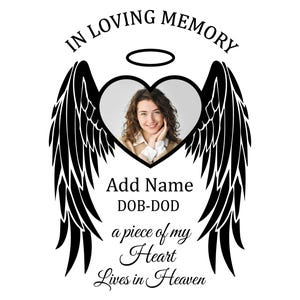 Memorial Angel Wings Heart SVG, In Loving Memory PNG, Memorial Heart With Angel wings, A Pices Of My Heart Lives In Heaven Memorial Clipart