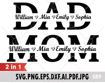 Mom Dad Svg, Dad Svg, Mom Svg, Mom Monogram Svg, Mom Dad Split Name Frame, Mom Dad Monogram Svg, father's day svg, Mother's day svg