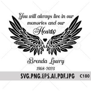 You Will Always Live In Our Memories Angel Wings Custom Memorial Gift Rest In Peace  Remembrance Gift Personalize SVG PNG Files