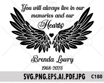 In Loving Memory SVG: Design commemorativo con ali d'angelo (download digitale)
