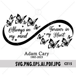 Memorial Butterfly SVG PNG: Always On My Mind, Funeral Remembrance (Digital Download)
