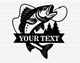 Monogramma di pesca SVG PNG: Bass Fish Split Name Clipart - Cricut Silhouette, download digitale