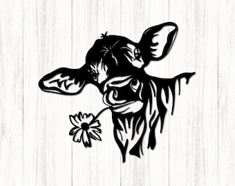 Cow With Flowers Svg, Cow Head Svg, cows svg, highland cow svg, Cow With Flowers Png, Cow Flowers, Cow With Initials Svg, cow with daisy