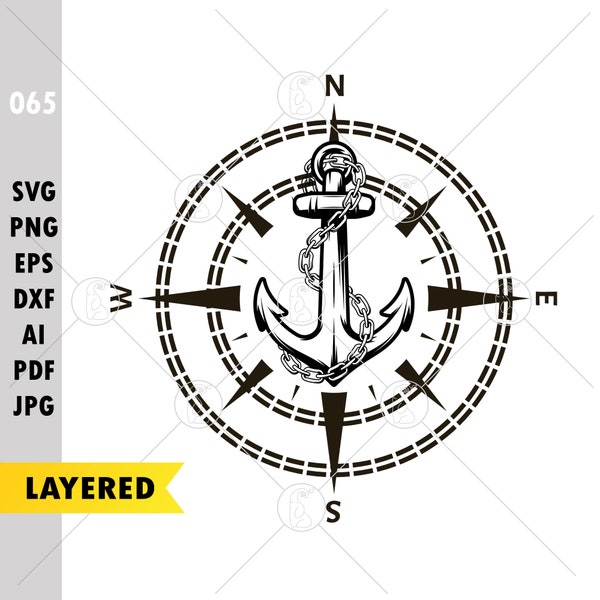 Anchor Compass Svg, Compass Anchor Svg, Nautical Anchor Svg, Nautical Compass Svg, Sailor Compass, Anchor, Compass, Nautical, Ocean Svg