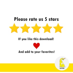 May include: A graphic with five yellow stars, a red heart, and the text "Please rate us 5 stars", "IF you like this download!" and "And add to your favorites!"  A yellow cartoon elephant with a flame on its head is in the bottom right corner with the text "CHITORO" below it.