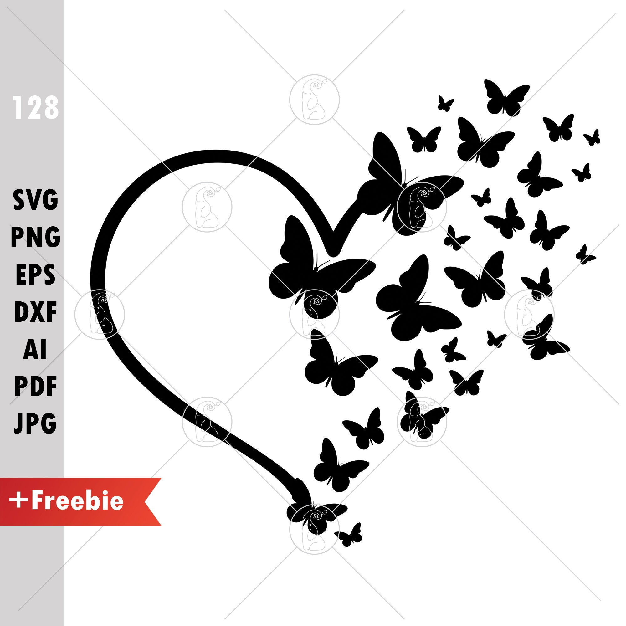 Butterfly Heart Wings Stencil Valentine Svg Heart Butterfly Etsy