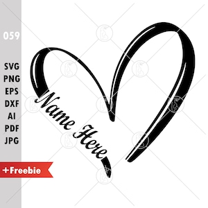 Nome de coração aberto personalizado SVG Coração com nome SVG Moldura de nome de coração Svg Coração desenhado à mão com nome personalizado Moldura de nome de coração de dia dos namorados Svg