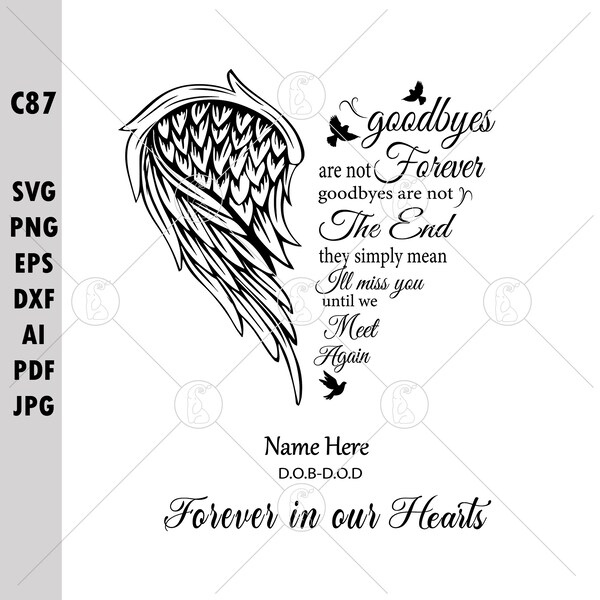 Goodbyes Are Not Forever Svg, Rest In Peace Svg, Memorial Angel Wings Svg For Shirts, Memorial Gift, In Loving Memory Svg Png Files