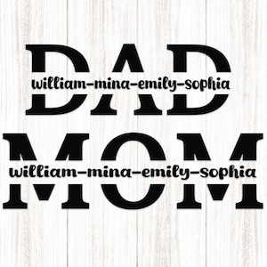 Mom Dad Split Name Frame SVG PNG: Family Monogram Clipart - Cricut Silhouette, Digital Download
