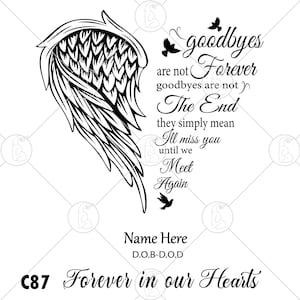 Goodbyes Are Not Forever Goodbyes Are Not The End Quotes SVG PNG Memorial Angel Wings Heart Rest In Peace Editable Name Date Photo  
