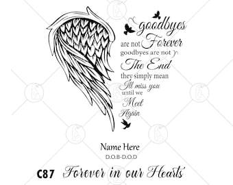 Goodbyes Are Not Forever Goodbyes Are Not The End Quotes SVG PNG Memorial Angel Wings Heart Rest In Peace Editable Name Date Photo  