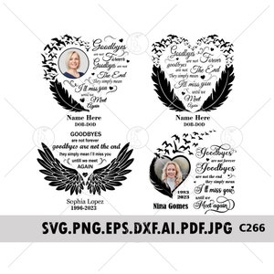 Adeus Não São Para Sempre Citação SVG PNG pacote Pássaros Voadores De Pena Personalize Nome Data Foto Memorial Presente Lembrança Arquivos Svg Png