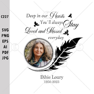 Deep in our hearts Feather With birds Memorial Gift Rest In Peace In Memory Of Gift Death Personalize Add Name Date Photo SVG PNG Files