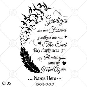 Memorial SVG, Em Memória Amorosa SVG, Adeus Não São Para Sempre SVG, Pássaros Voando de Penas, Editável, Cricut, Silhueta, Download Instantâneo