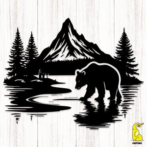 Bear in Forest Svg, Bear Bvg, Pine Forest Svg, Grizzly Bear Svg, Wildlife Bear Clipart, Mountain Svg, Cricut, Instant Download, Png
