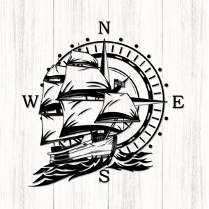 Nautical Ship Compass SVG: Boat Graphic, Cricut Ready (PNG, SVG)