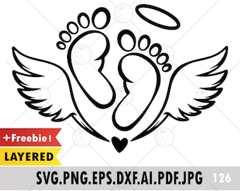 Memorial de pies de bebé y alas de ángel SVG PNG: Recuerdo de la pérdida infantil (Descarga digital)